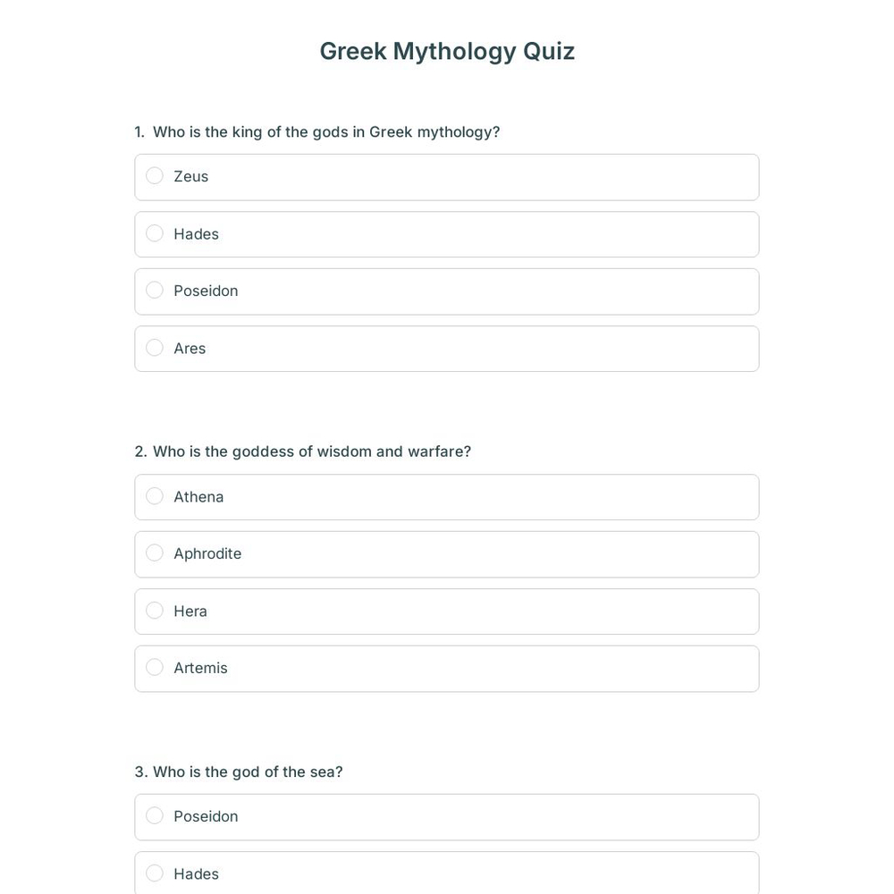 Online Greek Mythology Quiz