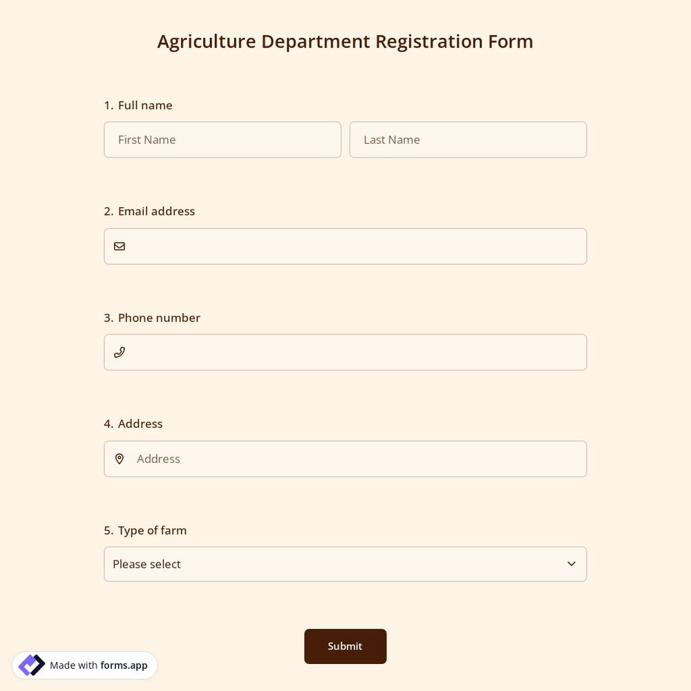 Agriculture Department Registration Form
