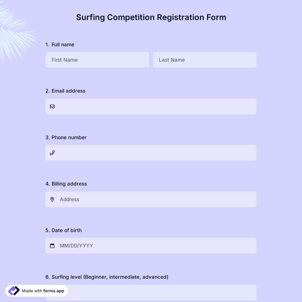 Surfing Competition Registration Form