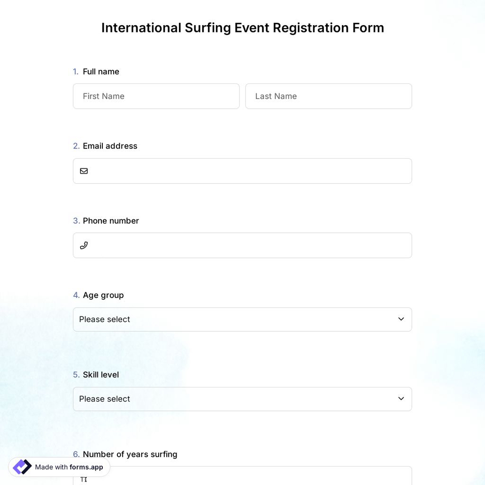 International Surfing Event Registration Form