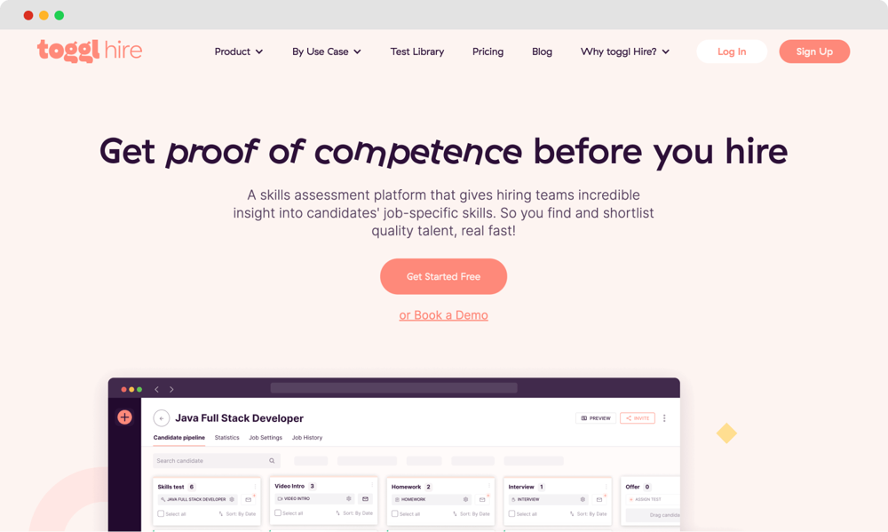La page d'accueil de Toggl Hire