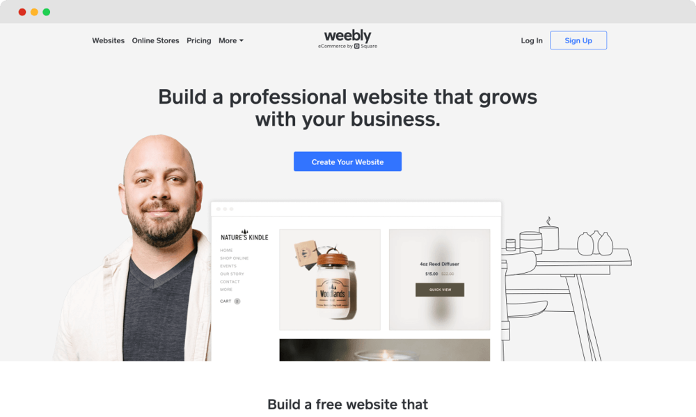 La page d'accueil de Weebly