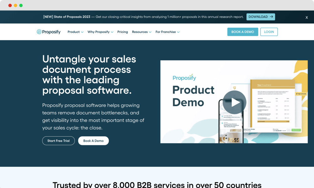 La página de inicio de Proposify