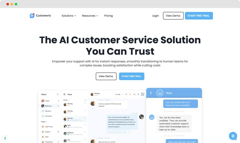 La página de inicio de Customerly