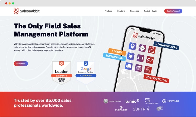 La página de inicio de SalesRabbit
