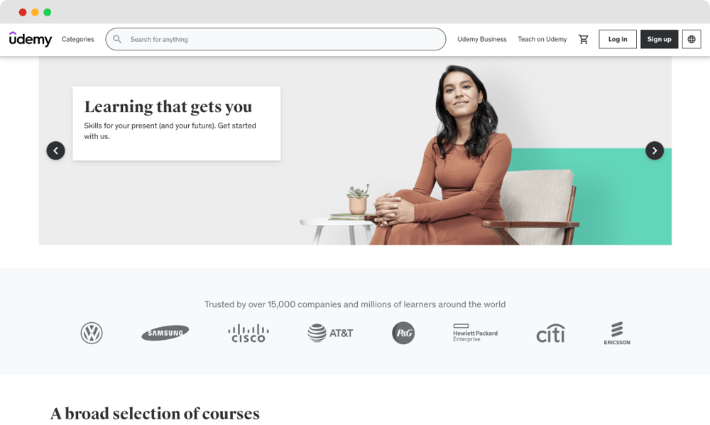 Die Homepage von Udemy