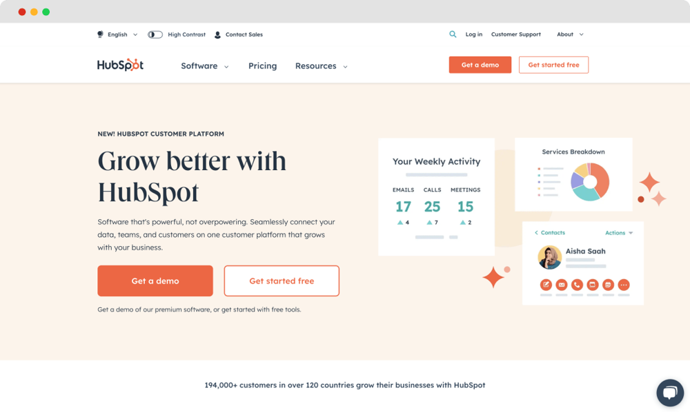 Die Homepage von HubSpot