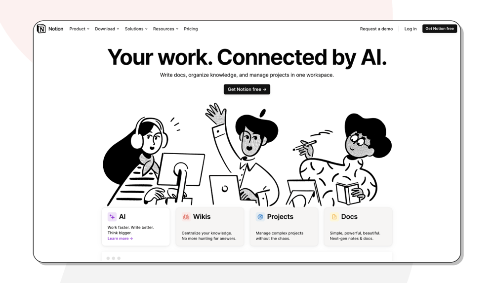 The homepage of Notion