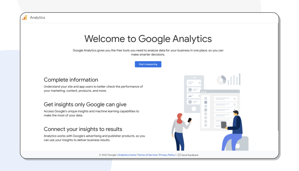 The homepage of Google Analytics