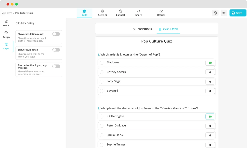 Utilisez la calculatrice pour noter votre quiz