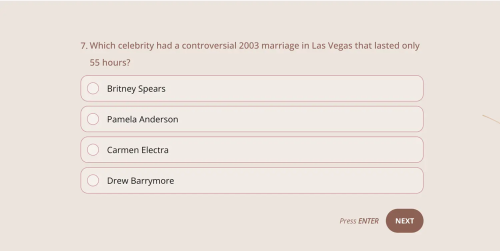 Une question de quiz sur les célébrités