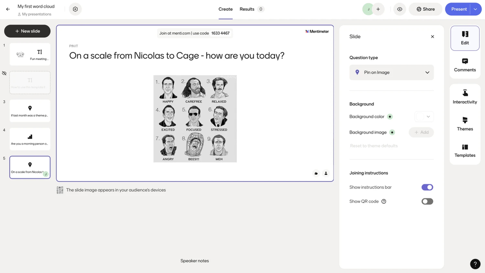 Workspace of Mentimeter