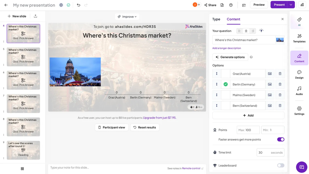 Workspace of AhaSlides