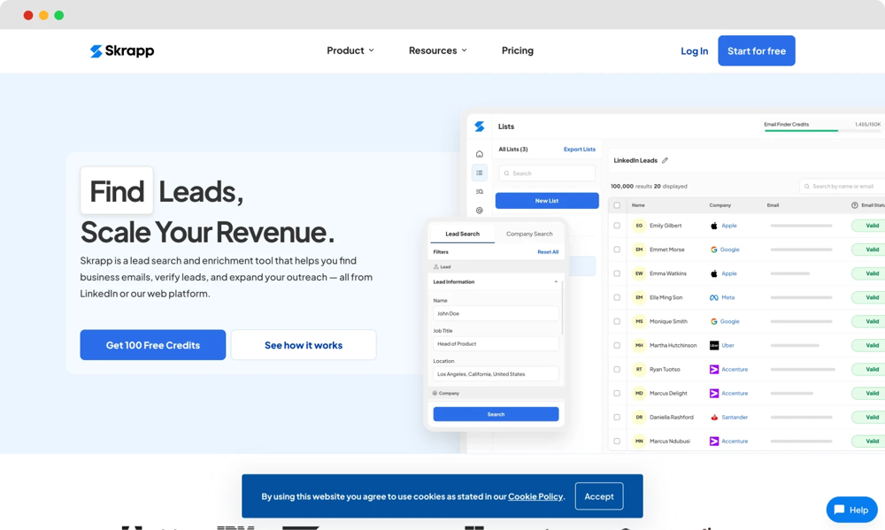 The homepage of Skrapp