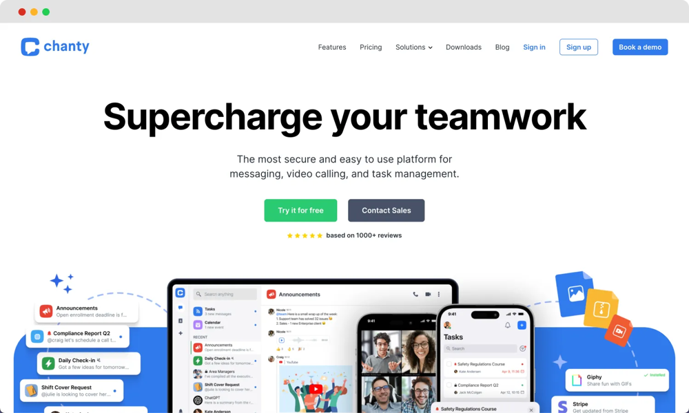 The homepage of Chanty