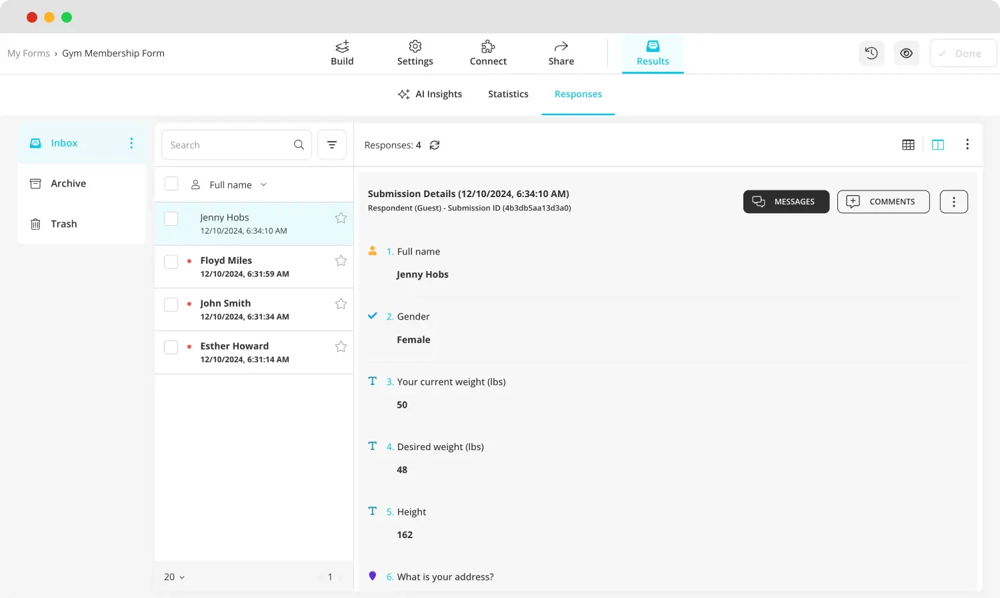 Analise os resultados