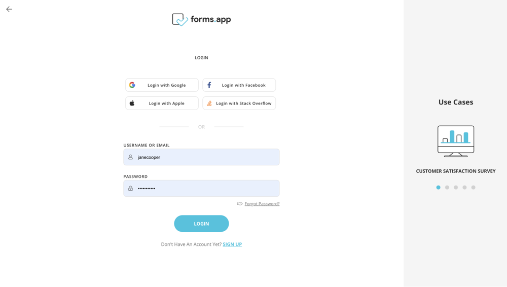 Log in to your forms.app account