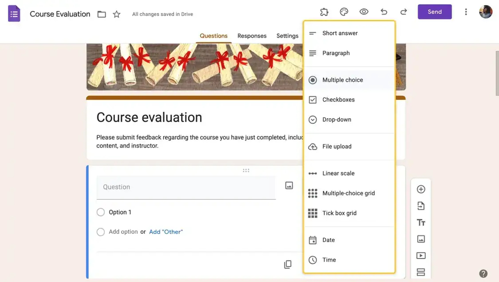 Use different types of questions for your form