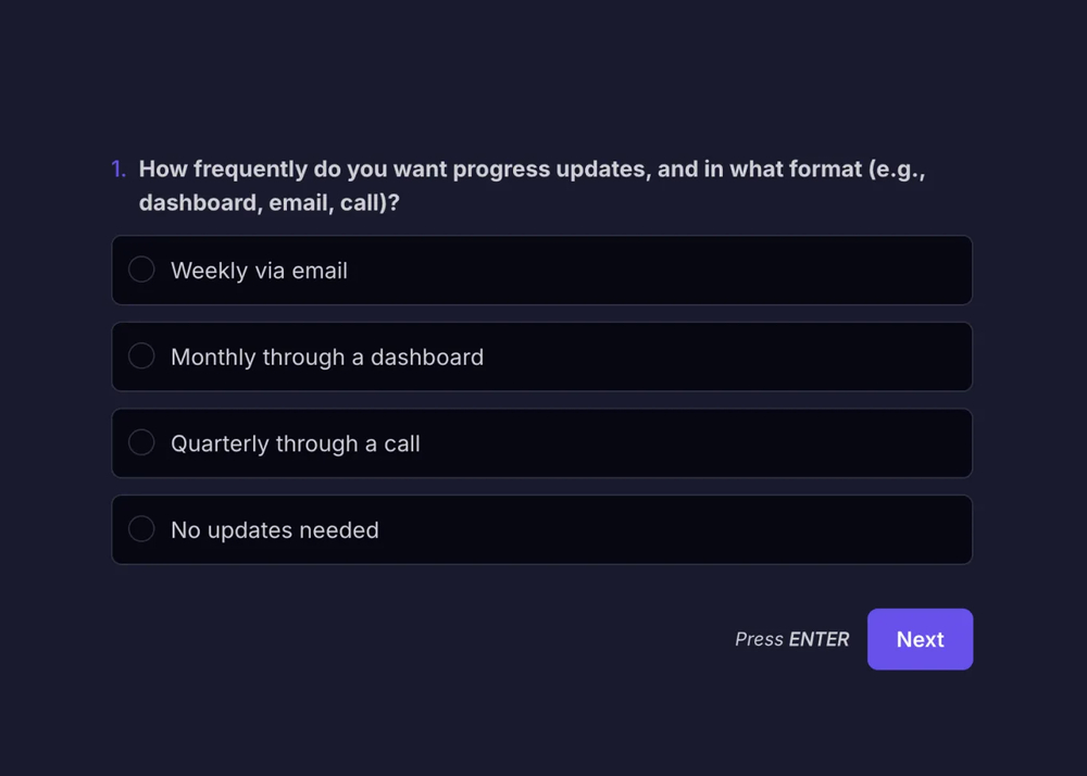 An example SEO question for setting a realistic expectation