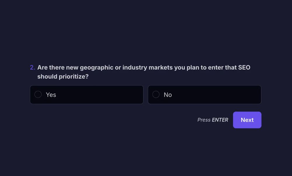 An example SEO question about a business objective