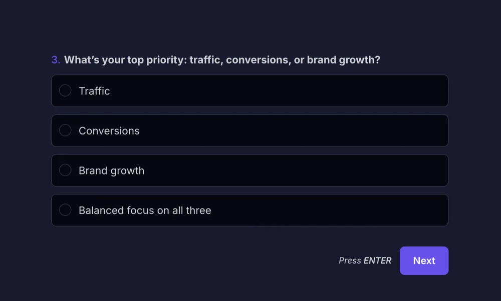 An example SEO question for KPI