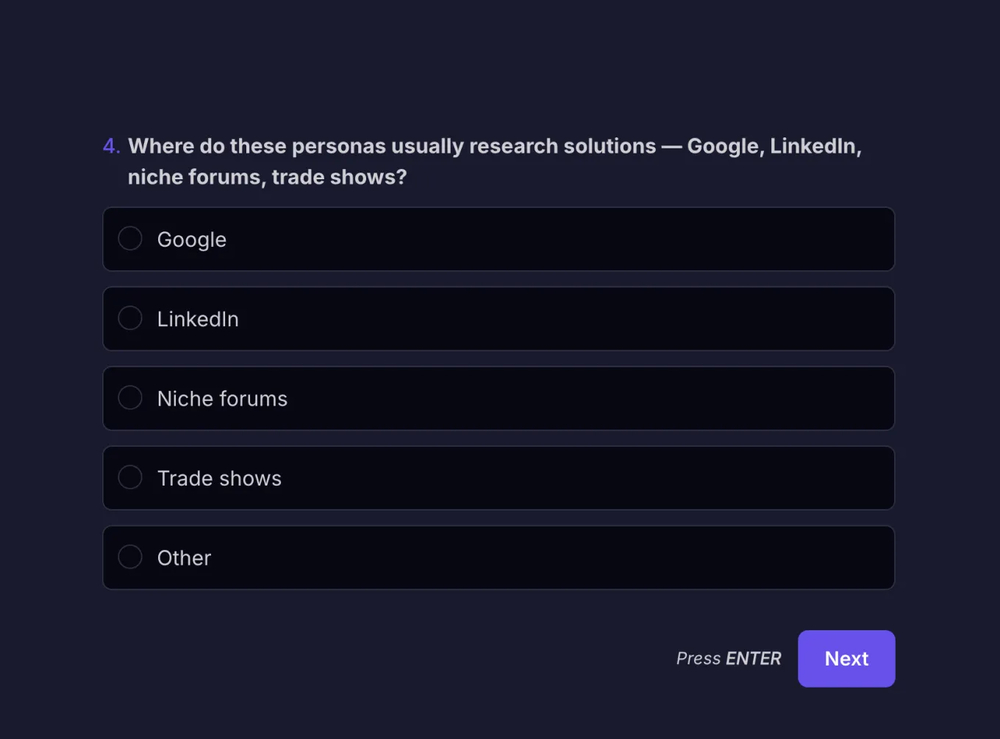 An example SEO question for defining buyer personas