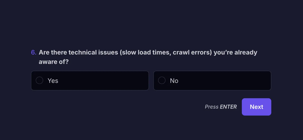 An example question for assessing the client’s current SEO