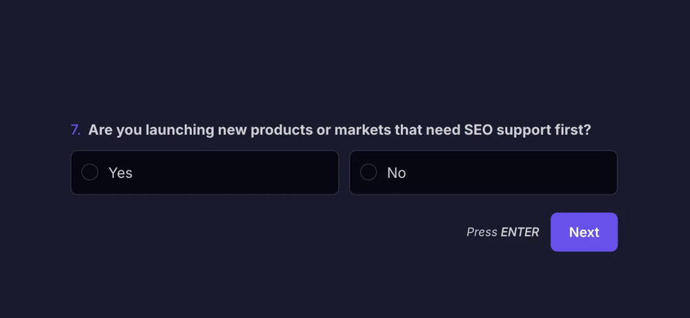 An example question for identifying primary SEO objectives