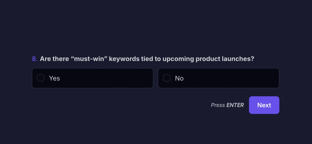 An example SEO question for keyword research &amp; targeting goals