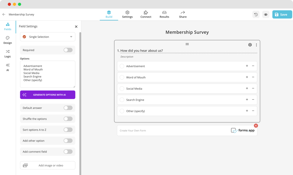 Add your own questions to the survey