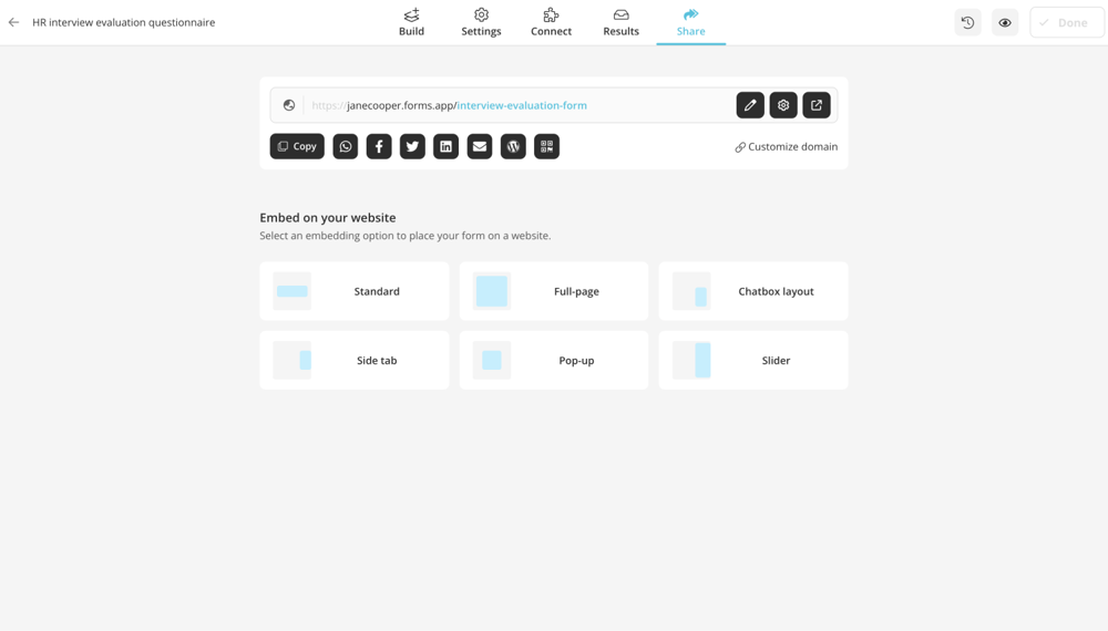Choose a sharing method for your questionnaire