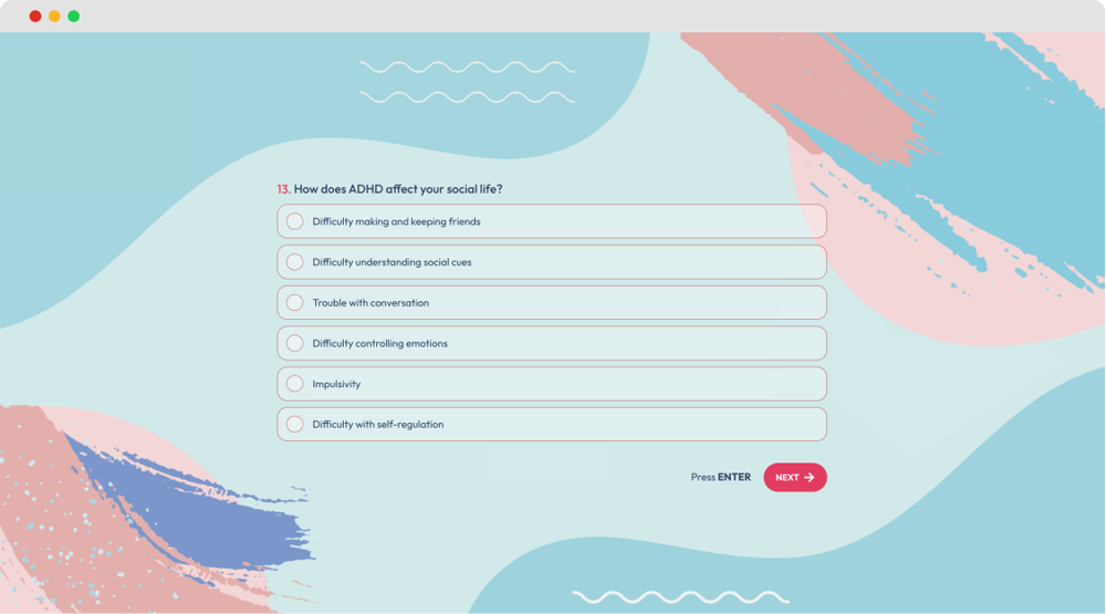 #4 question example for a quality of life questionnaire