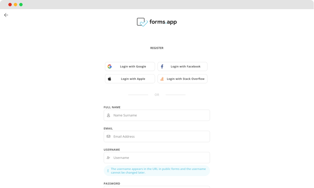 Create a forms.app account or log in