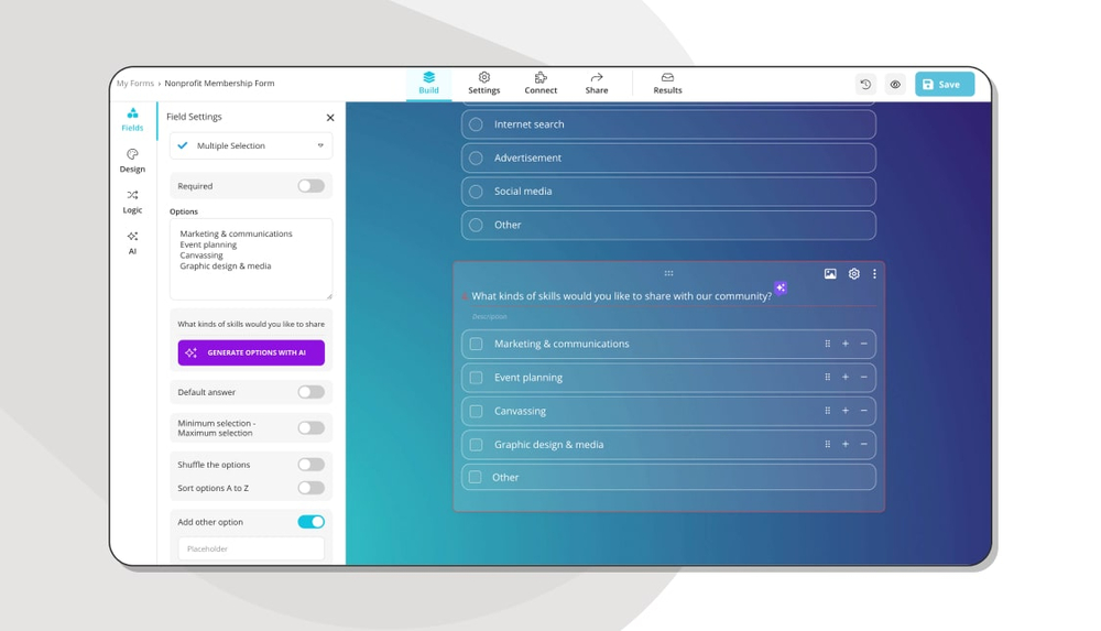 Fügen Sie Ihre Non-Profit-Mitgliederfragen hinzu