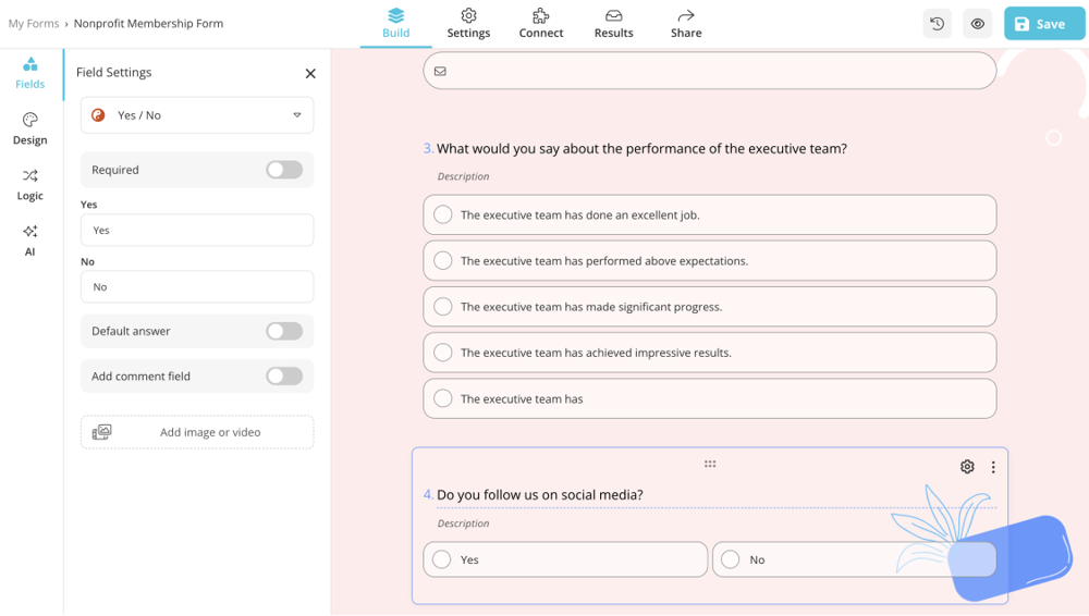 Add your non-profit survey questions