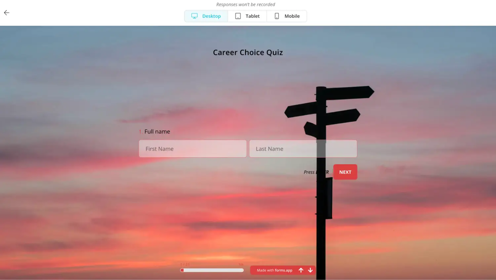 Crea cuestionarios de elección de carrera