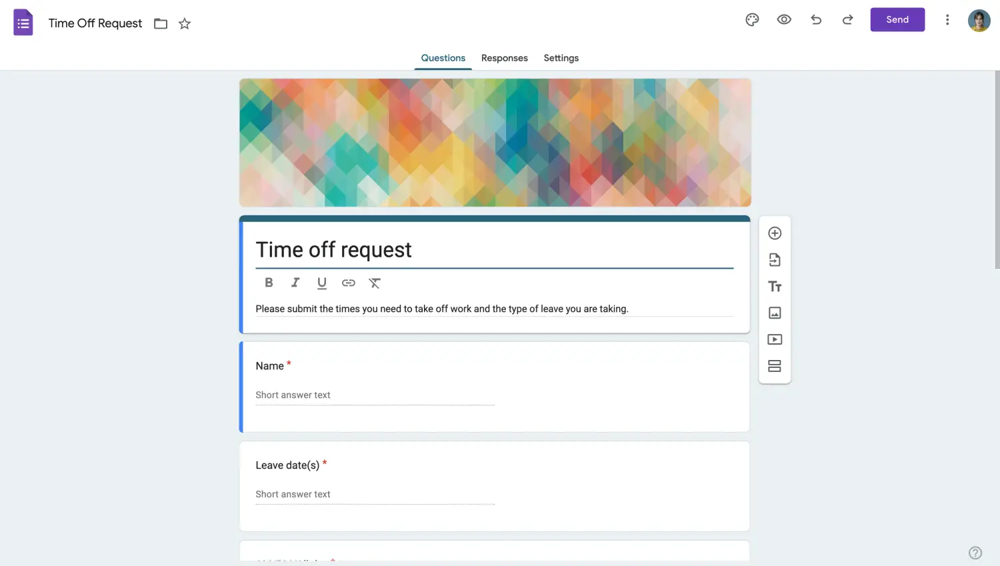 Plantilla de formulario de solicitud de tiempo libre en Google Forms
