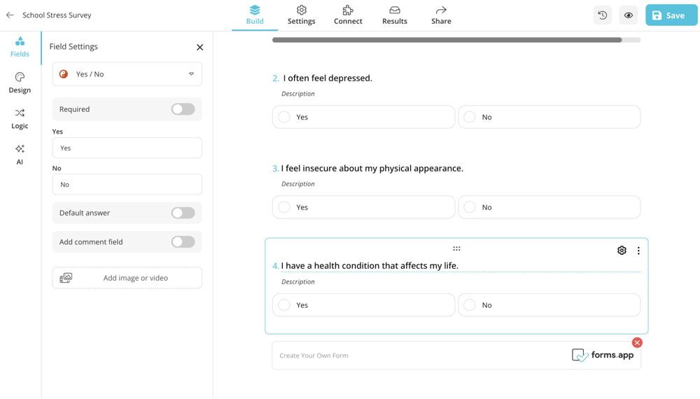 Add your stress survey questions