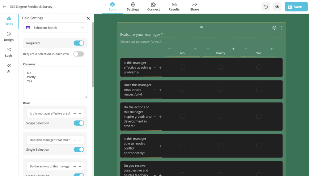 Add questions to your 360 degree feedback survey