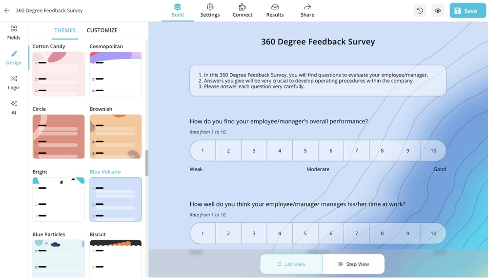 Create an engaging design for your 360 questionnaire