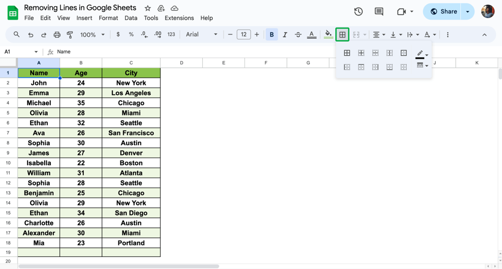 Entfernen Sie Gitterlinien