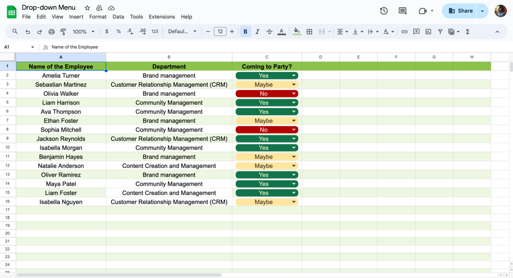 Fügen Sie in Google Sheets ein Dropdown-Menü hinzu