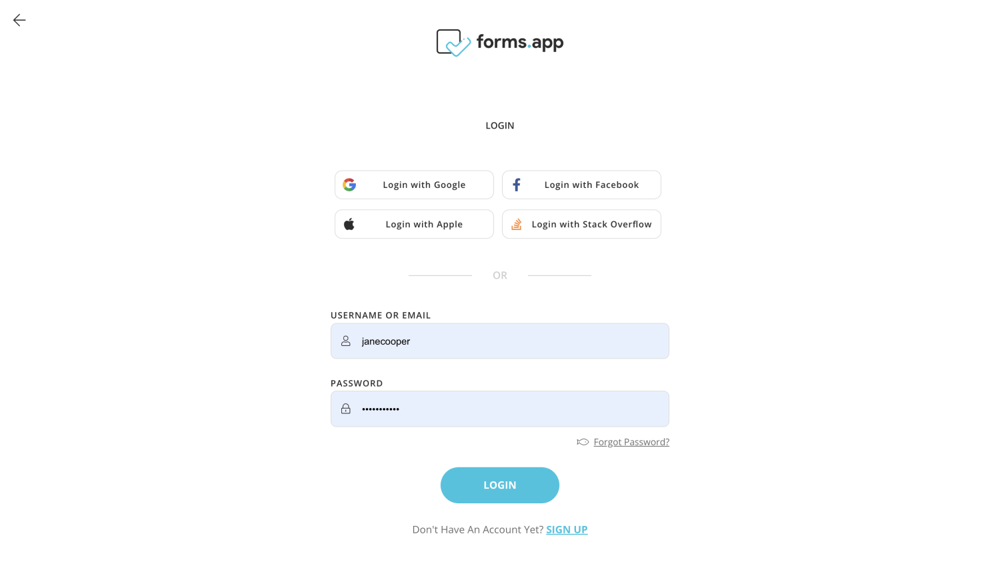 Create an account or sign in to forms.app