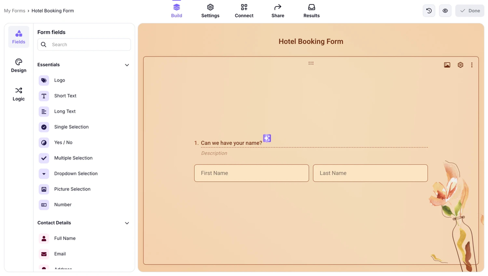 Workspace of forms.app