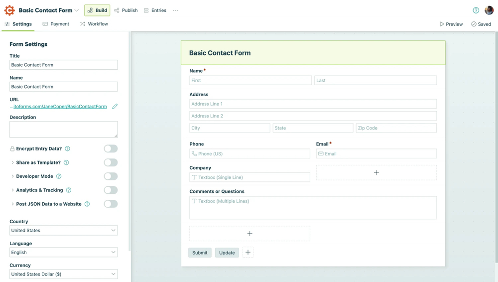 Workspace of Cognito Forms