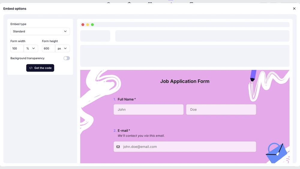 Choose the standard embedding option