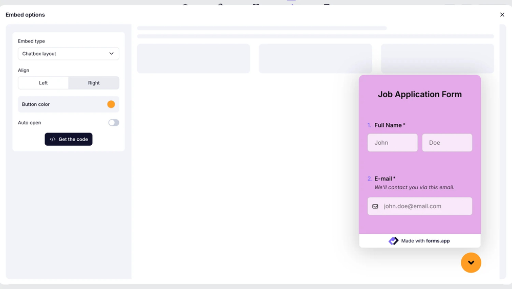 Choose the chatbox embedding option