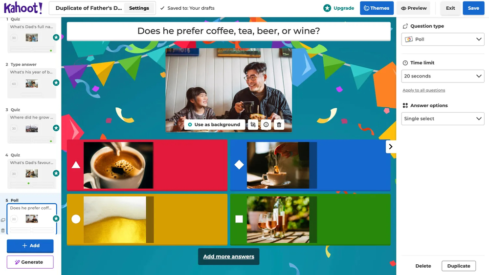 Workspace of Kahoot!