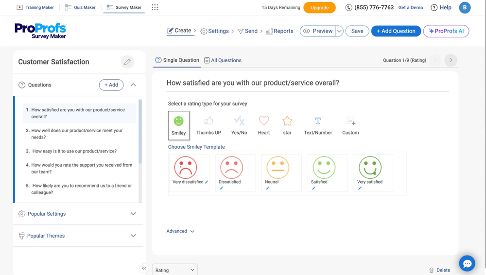 Workspace of ProProfs Quiz Maker
