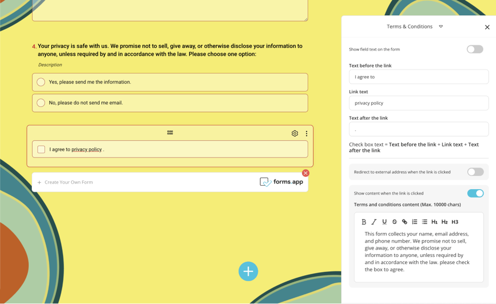 Add a separate field to show your privacy policy